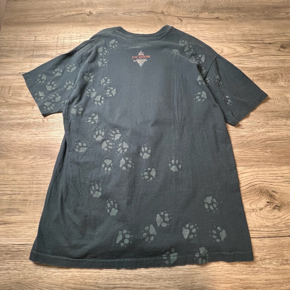 Vintage 90s Isle Royale National Park Wolf Hanes T-Shirt Mens XL Black Paw Print - Picture 3 of 9